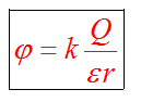 Можна вирахувати потенціал будь-якої точки такого поля, що знаходиться на відстані r від заряду Q