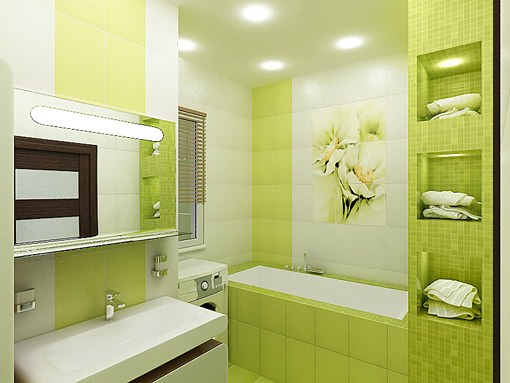 Крім усього перерахованого вище, зелений колір в інтер'єрі ванної кімнати прекрасно поєднуємо з такими квітами як жовтий, металеві кольору, чорний, білий і блакитний